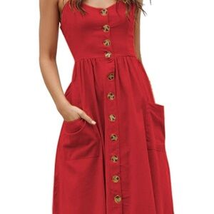 Chic Red Button-Front Midi Dress